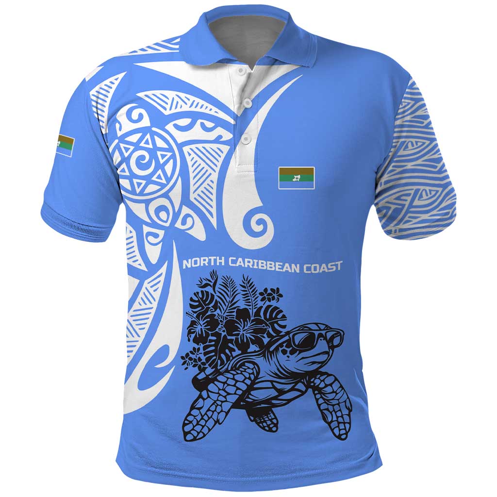 North Caribbean Coast Nicaragua Polo Shirt with Tribal Turtle Design and Floral Coast Pride - Wonder Print Shop