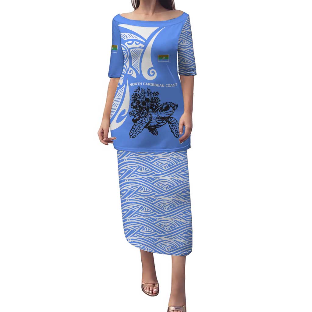 North Caribbean Coast Nicaragua Puletasi with Tribal Turtle Design and Floral Coast Pride - Wonder Print Shop