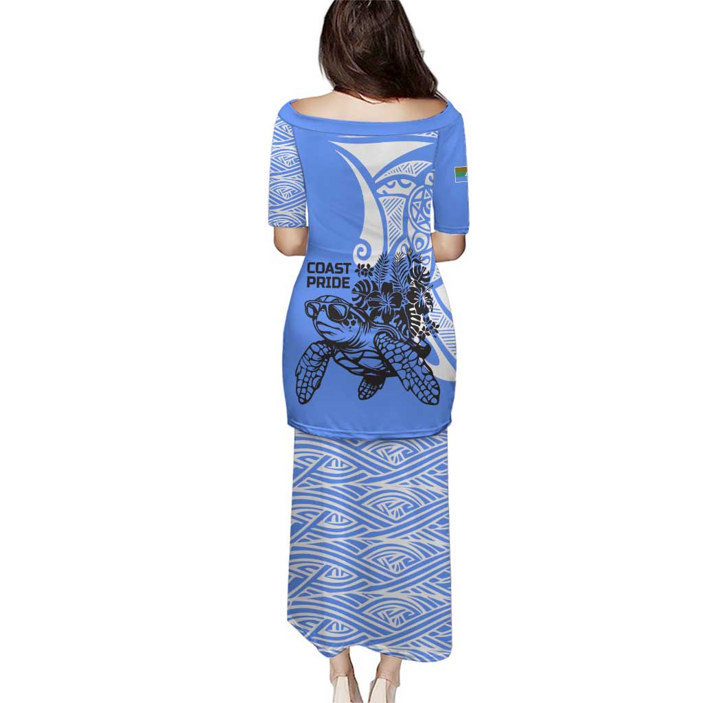 North Caribbean Coast Nicaragua Puletasi with Tribal Turtle Design and Floral Coast Pride - Wonder Print Shop