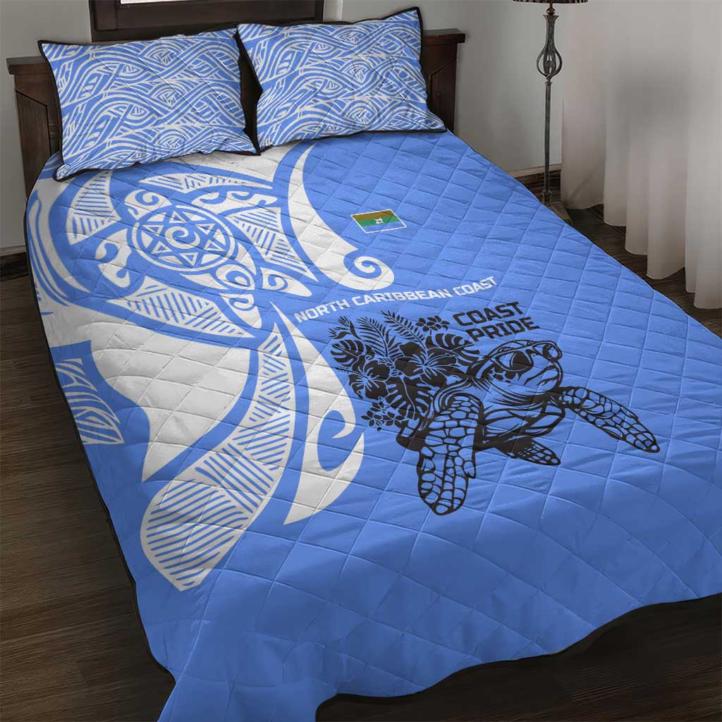 North Caribbean Coast Nicaragua Quilt Bed Set with Tribal Turtle Design and Floral Coast Pride - Wonder Print Shop