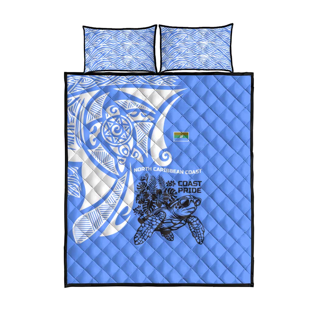 North Caribbean Coast Nicaragua Quilt Bed Set with Tribal Turtle Design and Floral Coast Pride - Wonder Print Shop