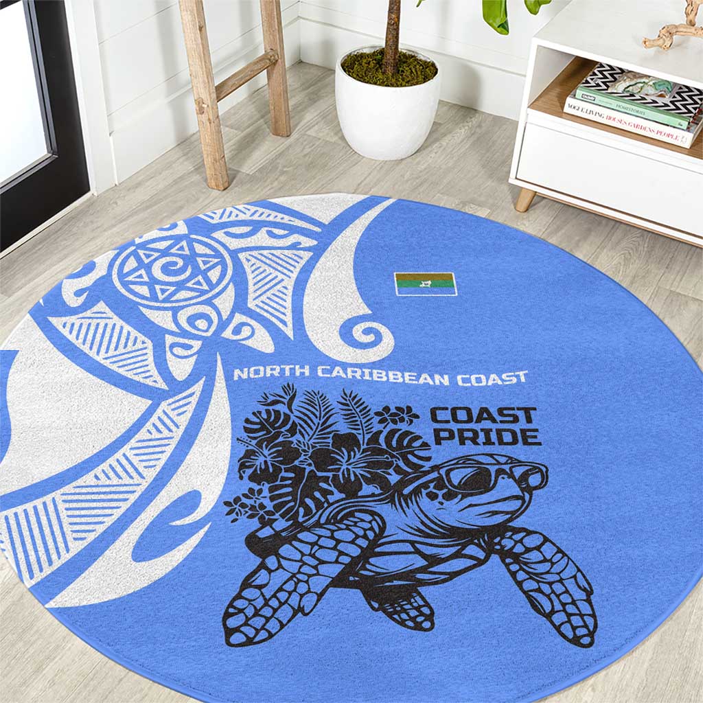 North Caribbean Coast Nicaragua Round Carpet with Tribal Turtle Design and Floral Coast Pride - Wonder Print Shop