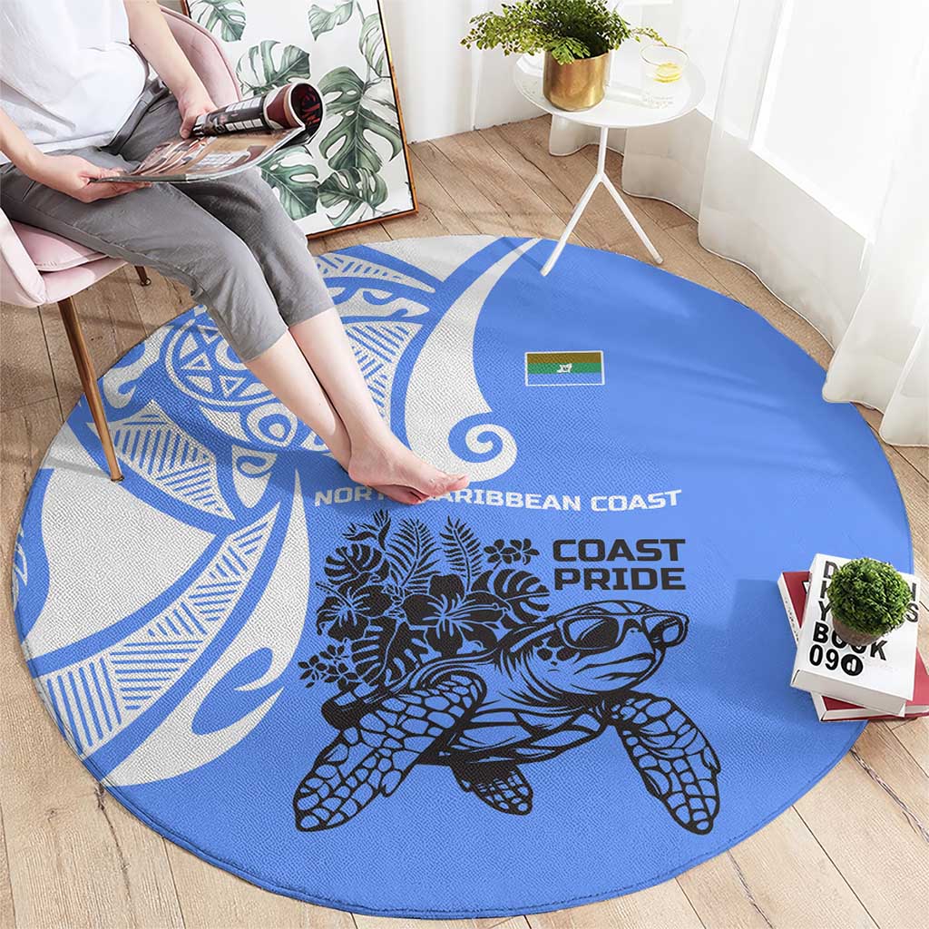 North Caribbean Coast Nicaragua Round Carpet with Tribal Turtle Design and Floral Coast Pride - Wonder Print Shop