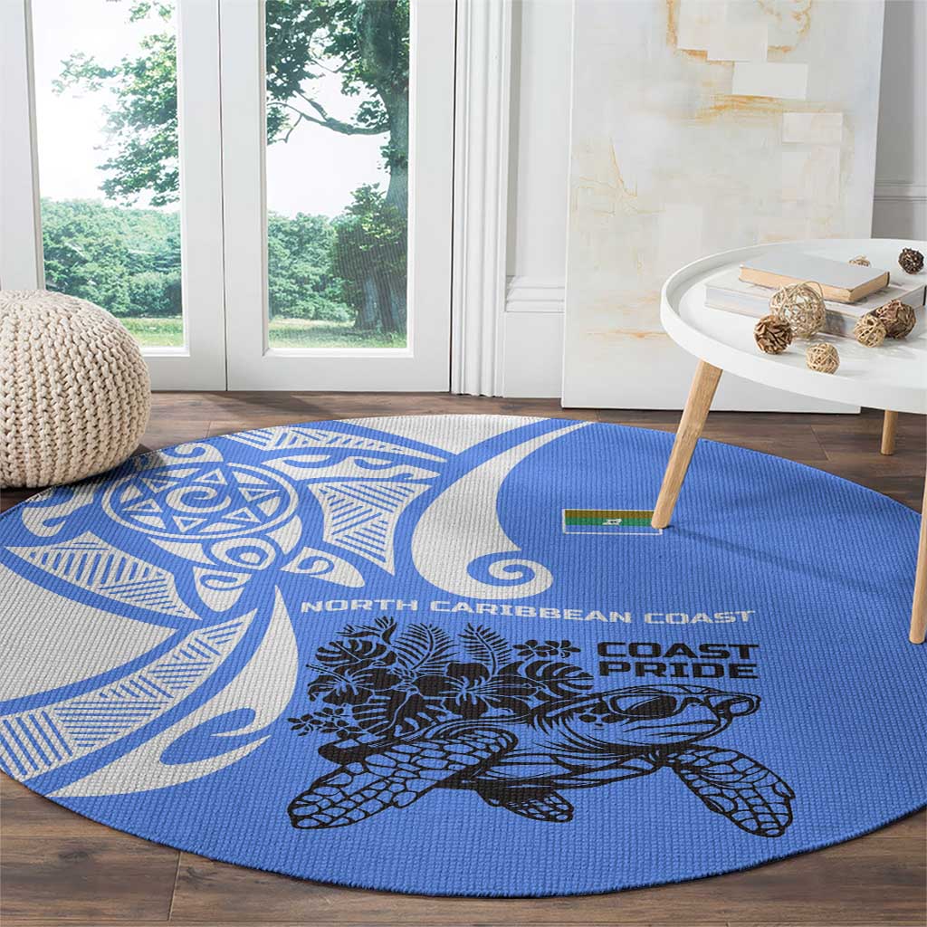 North Caribbean Coast Nicaragua Round Carpet with Tribal Turtle Design and Floral Coast Pride - Wonder Print Shop