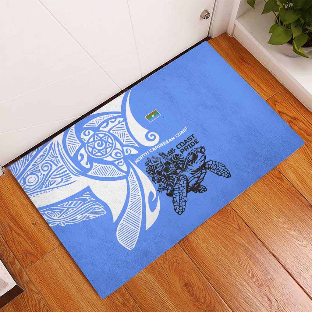 North Caribbean Coast Nicaragua Rubber Doormat with Tribal Turtle Design and Floral Coast Pride - Wonder Print Shop