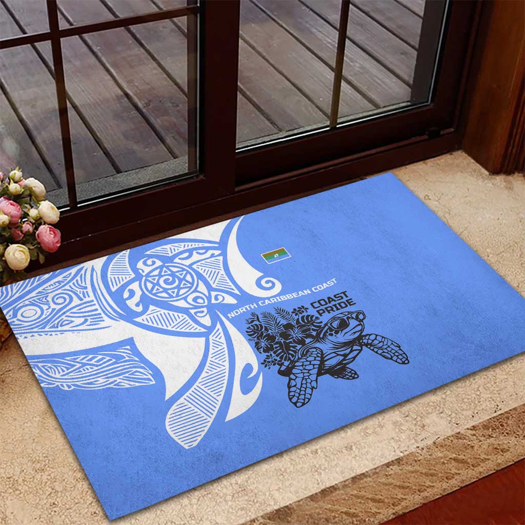 North Caribbean Coast Nicaragua Rubber Doormat with Tribal Turtle Design and Floral Coast Pride - Wonder Print Shop