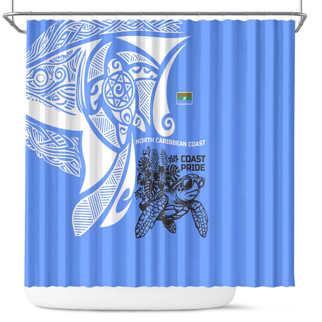 North Caribbean Coast Nicaragua Shower Curtain with Tribal Turtle Design and Floral Coast Pride - Wonder Print Shop