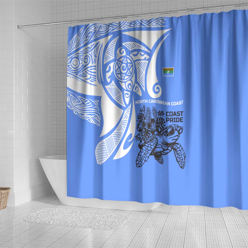 North Caribbean Coast Nicaragua Shower Curtain with Tribal Turtle Design and Floral Coast Pride - Wonder Print Shop