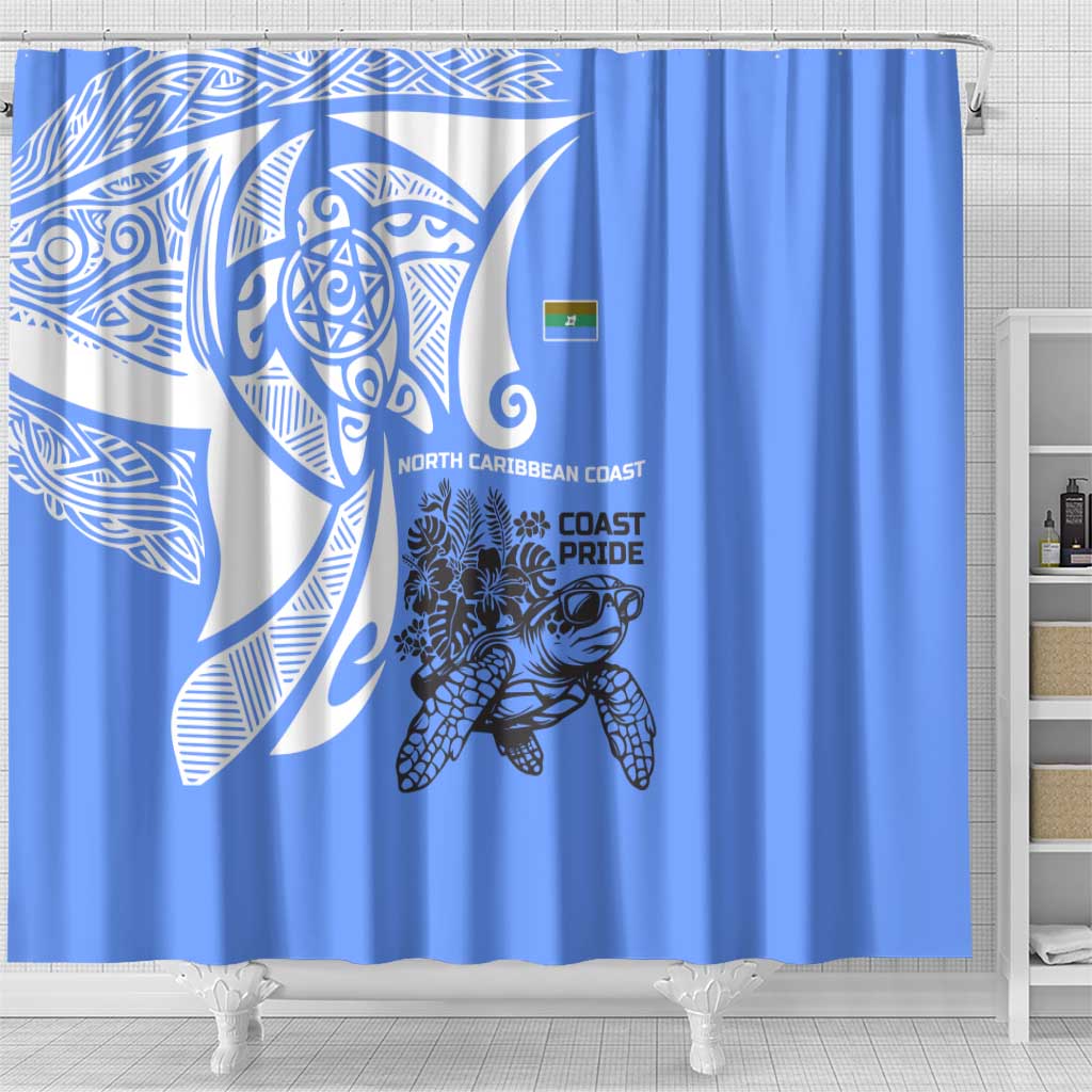 North Caribbean Coast Nicaragua Shower Curtain with Tribal Turtle Design and Floral Coast Pride - Wonder Print Shop