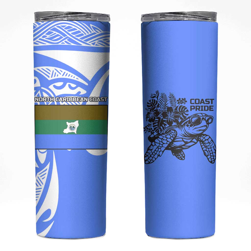 North Caribbean Coast Nicaragua Skinny Tumbler with Tribal Turtle Design and Floral Coast Pride - Wonder Print Shop