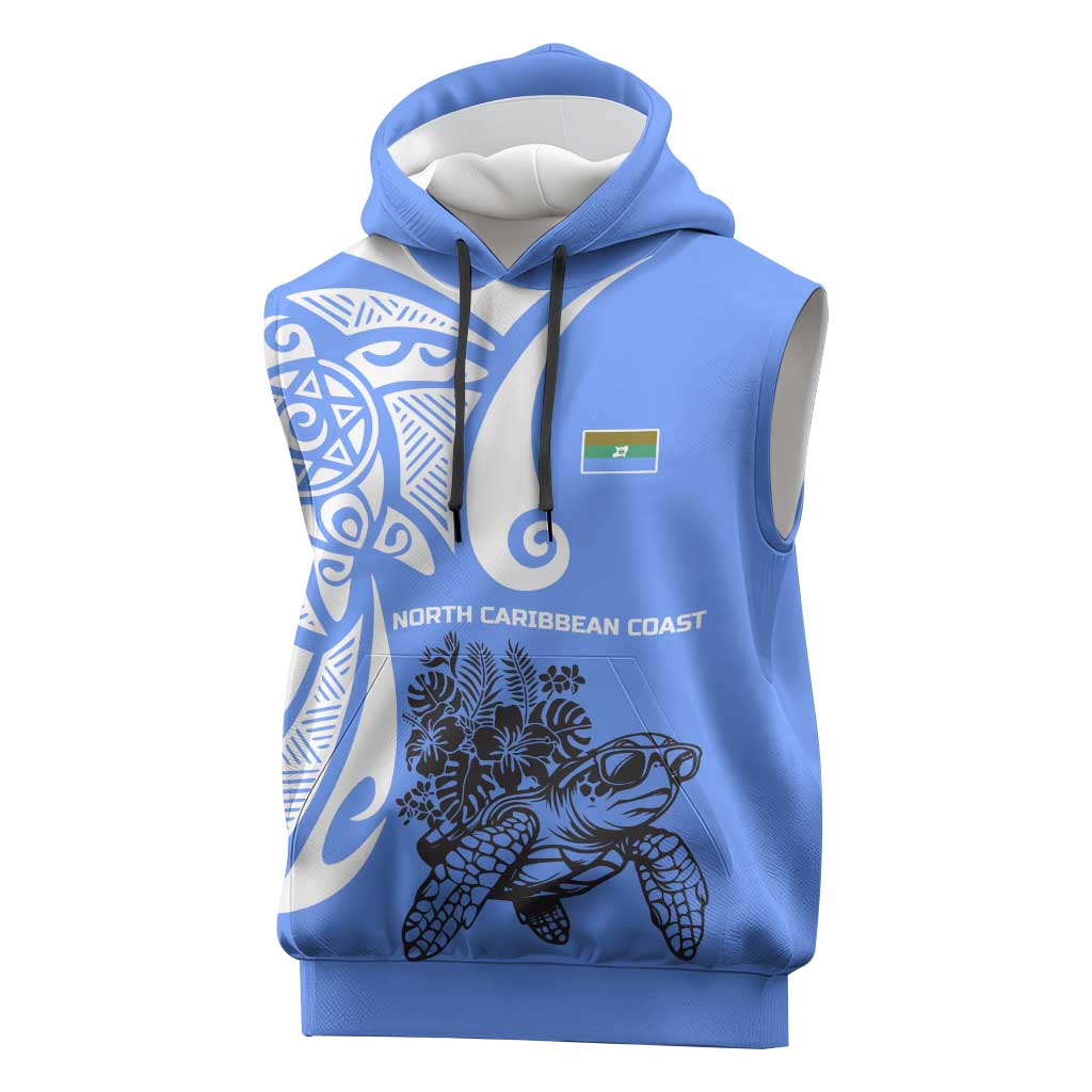 North Caribbean Coast Nicaragua Sleeveless Hoodie with Tribal Turtle Design and Floral Coast Pride - Wonder Print Shop