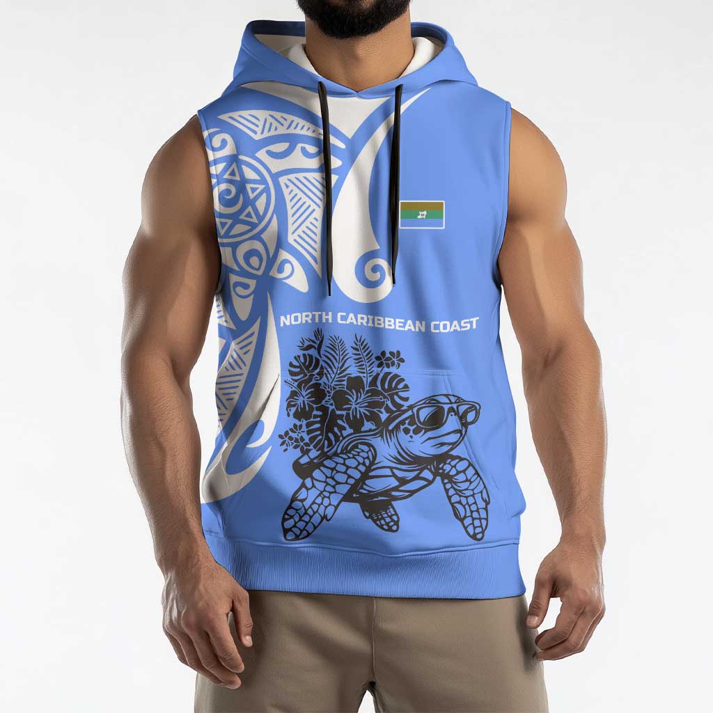 North Caribbean Coast Nicaragua Sleeveless Hoodie with Tribal Turtle Design and Floral Coast Pride - Wonder Print Shop