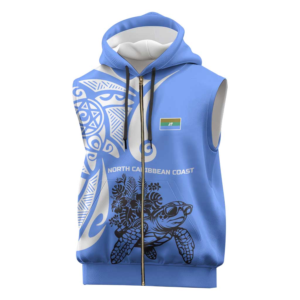 North Caribbean Coast Nicaragua Sleeveless Zip Hoodie with Tribal Turtle Design and Floral Coast Pride - Wonder Print Shop