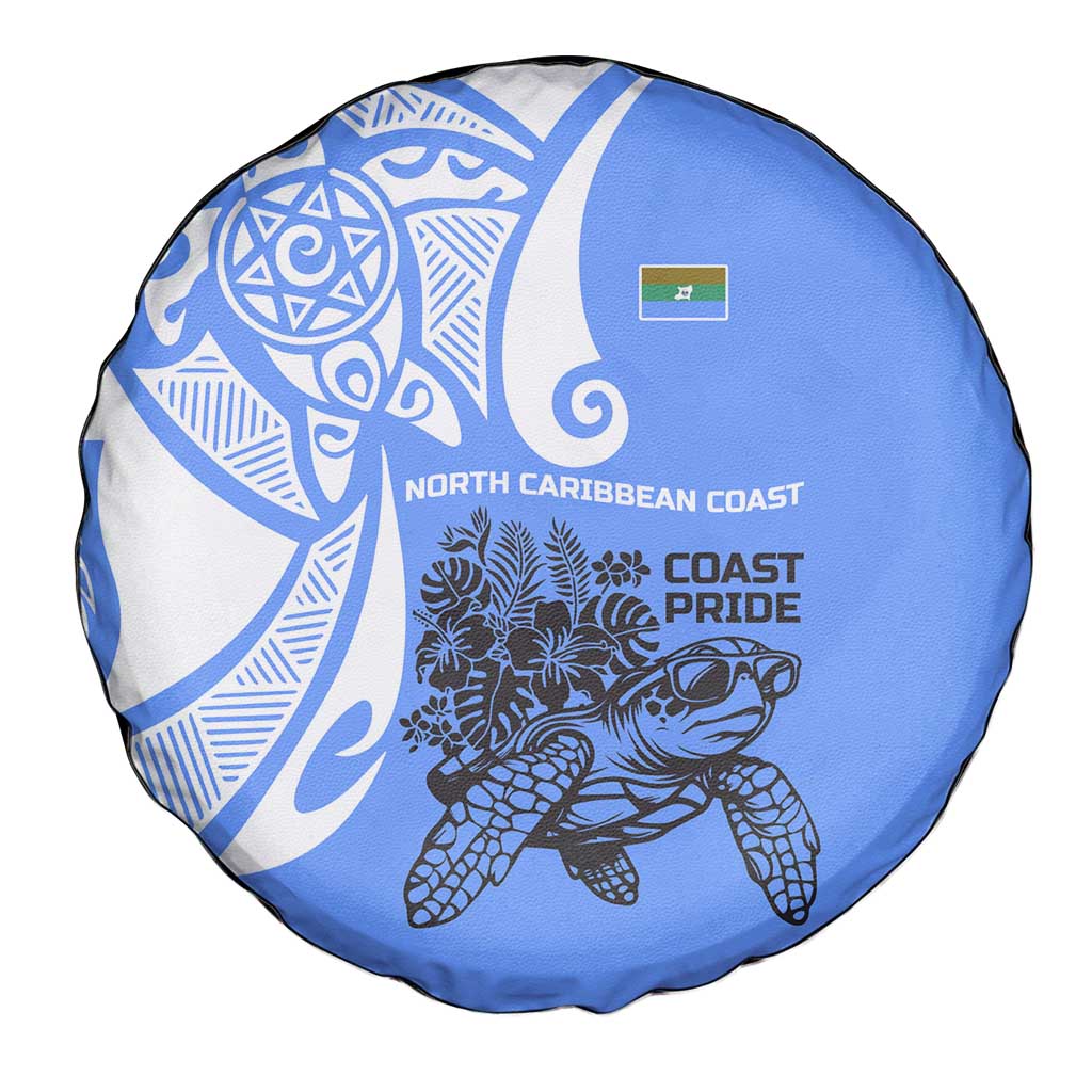 North Caribbean Coast Nicaragua Spare Tire Cover with Tribal Turtle Design and Floral Coast Pride - Wonder Print Shop