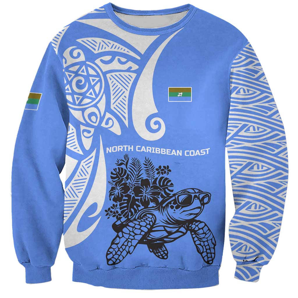 North Caribbean Coast Nicaragua Sweatshirt with Tribal Turtle Design and Floral Coast Pride - Wonder Print Shop