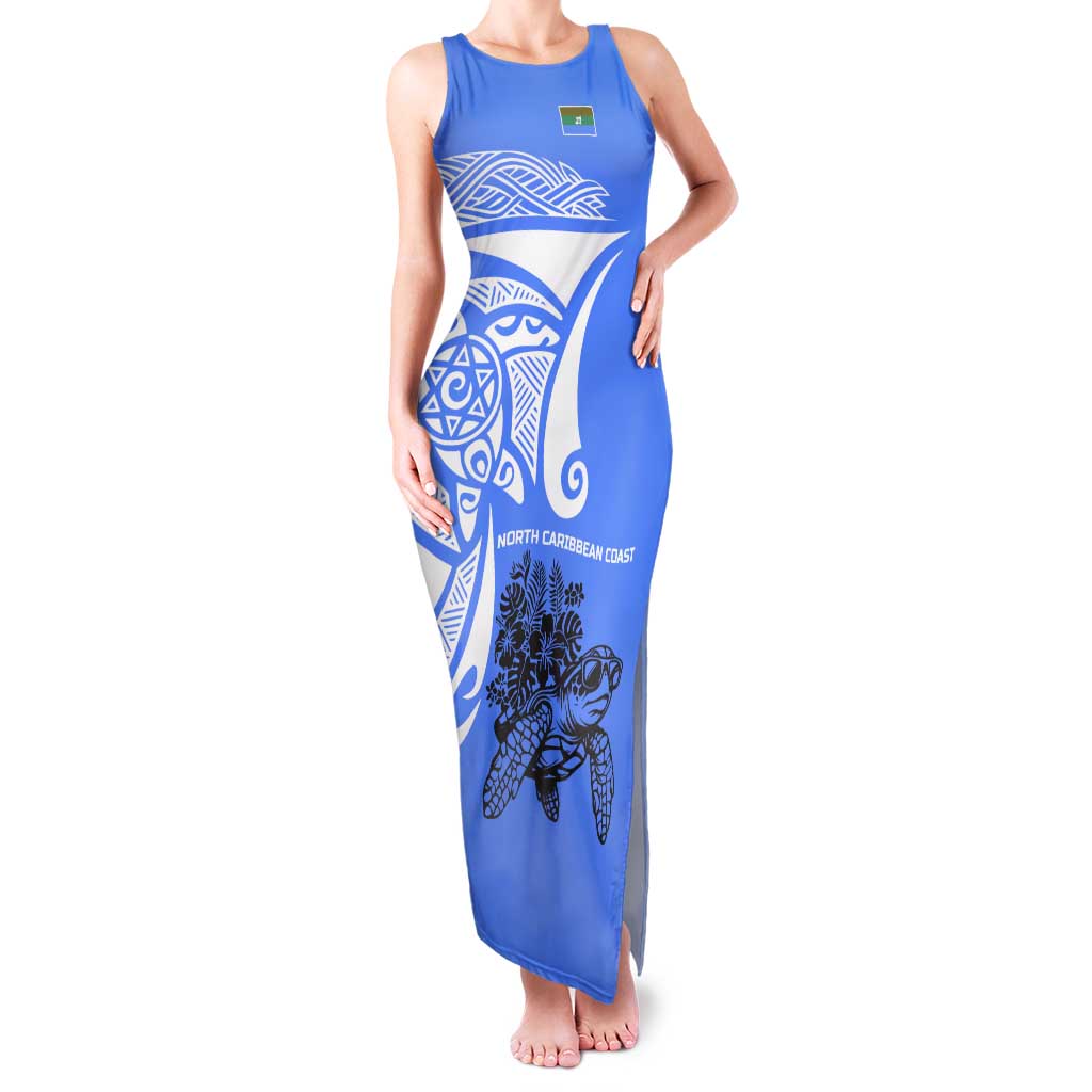 North Caribbean Coast Nicaragua Tank Maxi Dress with Tribal Turtle Design and Floral Coast Pride - Wonder Print Shop