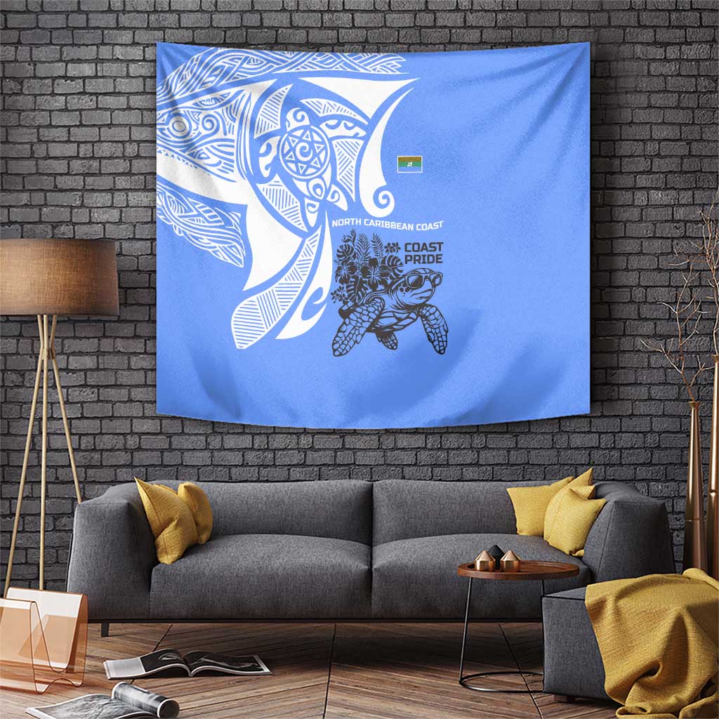 North Caribbean Coast Nicaragua Tapestry with Tribal Turtle Design and Floral Coast Pride - Wonder Print Shop