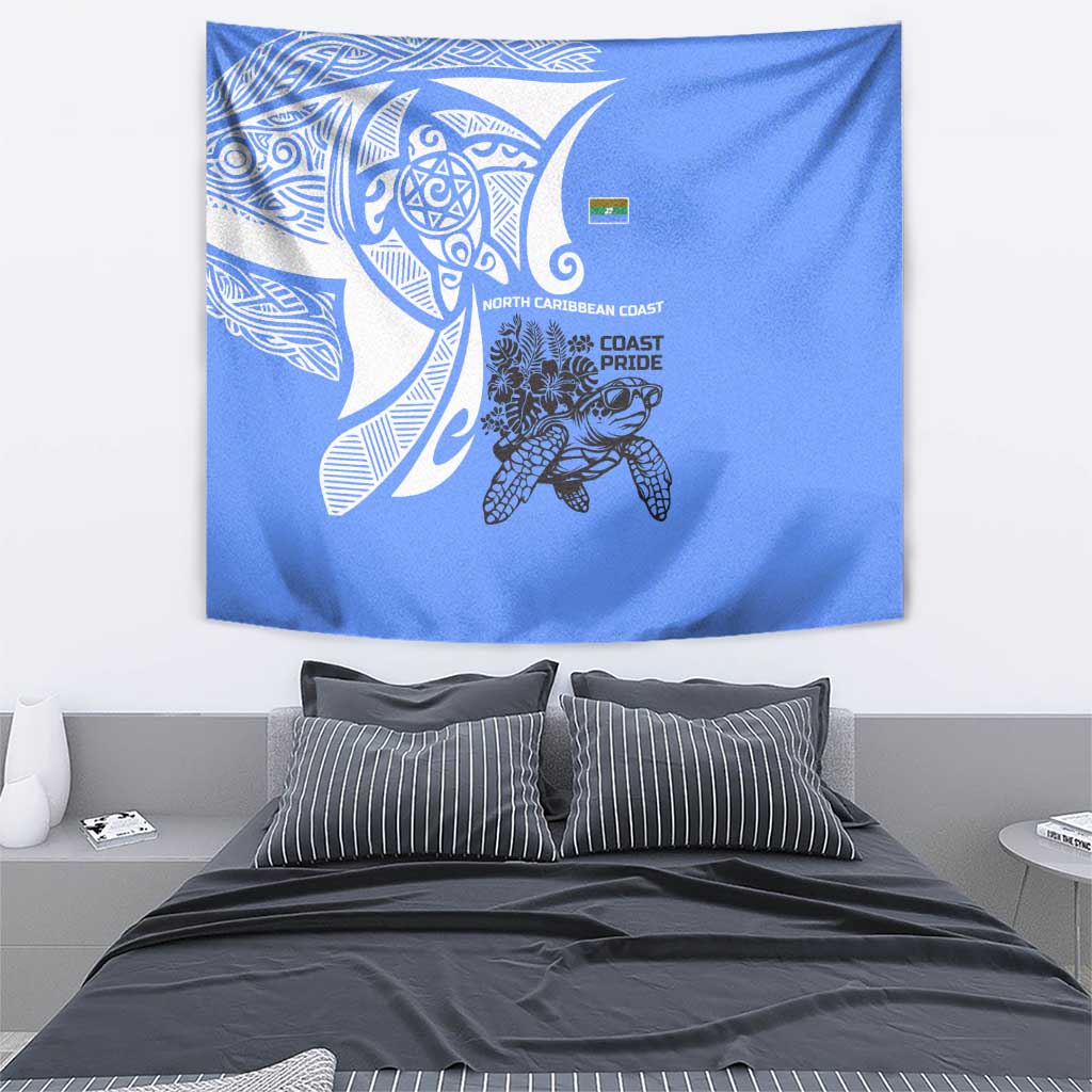 North Caribbean Coast Nicaragua Tapestry with Tribal Turtle Design and Floral Coast Pride - Wonder Print Shop