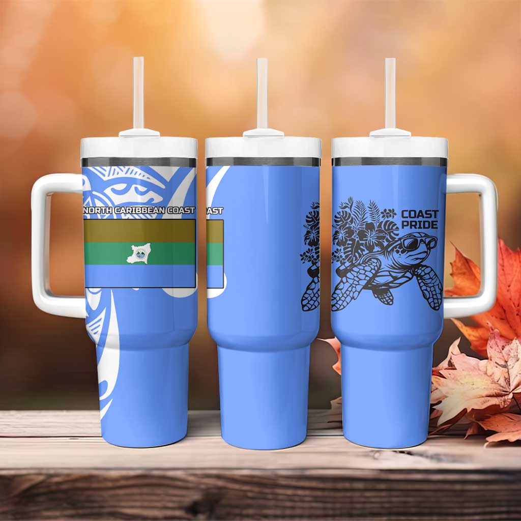 North Caribbean Coast Nicaragua Tumbler With Handle with Tribal Turtle Design and Floral Coast Pride - Wonder Print Shop