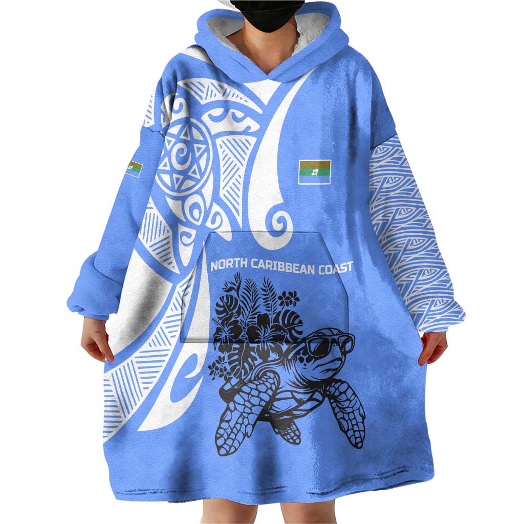 North Caribbean Coast Nicaragua Wearable Blanket Hoodie with Tribal Turtle Design and Floral Coast Pride - Wonder Print Shop