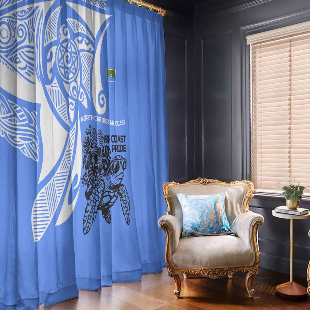 North Caribbean Coast Nicaragua Window Curtain with Tribal Turtle Design and Floral Coast Pride - Wonder Print Shop