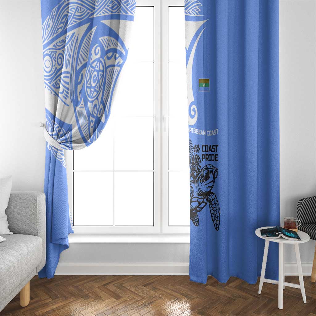North Caribbean Coast Nicaragua Window Curtain with Tribal Turtle Design and Floral Coast Pride - Wonder Print Shop