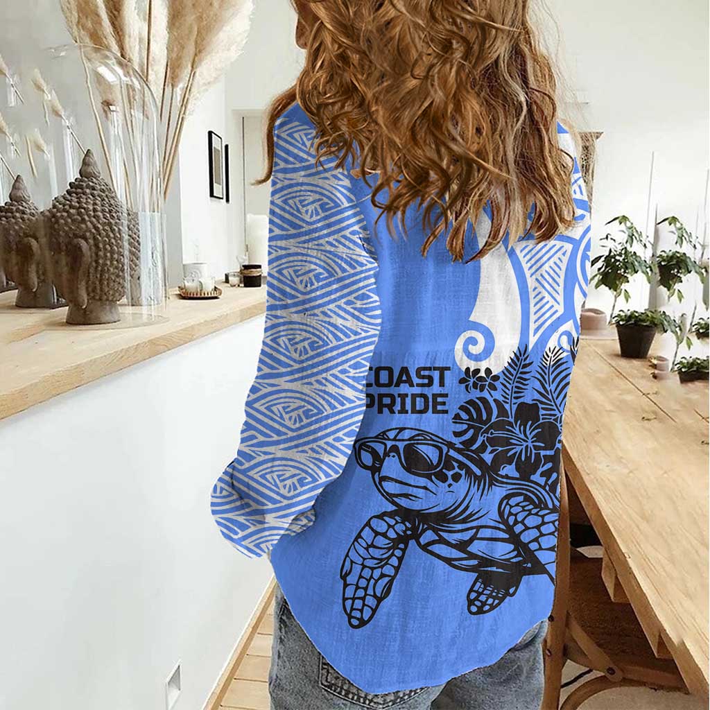 North Caribbean Coast Nicaragua Women Casual Shirt with Tribal Turtle Design and Floral Coast Pride - Wonder Print Shop