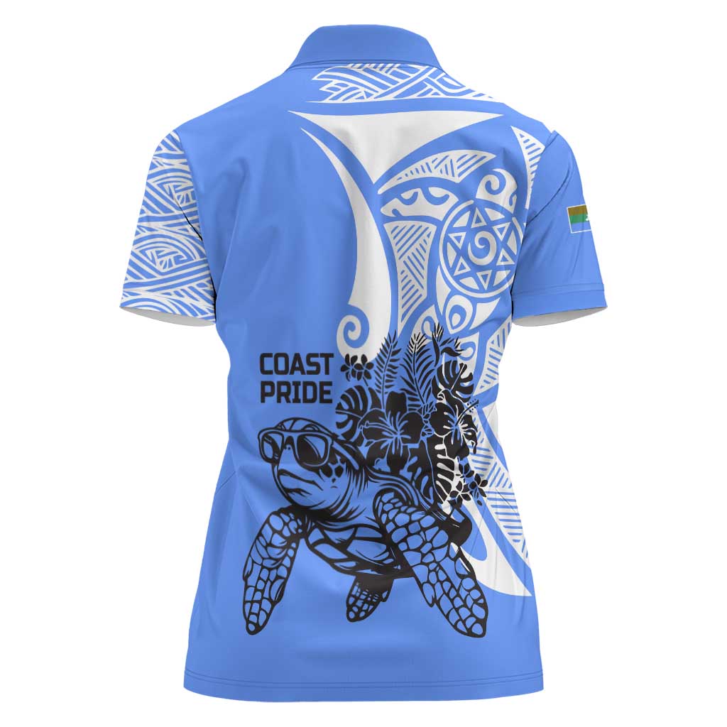 North Caribbean Coast Nicaragua Women Polo Shirt with Tribal Turtle Design and Floral Coast Pride - Wonder Print Shop