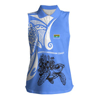 North Caribbean Coast Nicaragua Women Sleeveless Polo Shirt with Tribal Turtle Design and Floral Coast Pride - Wonder Print Shop
