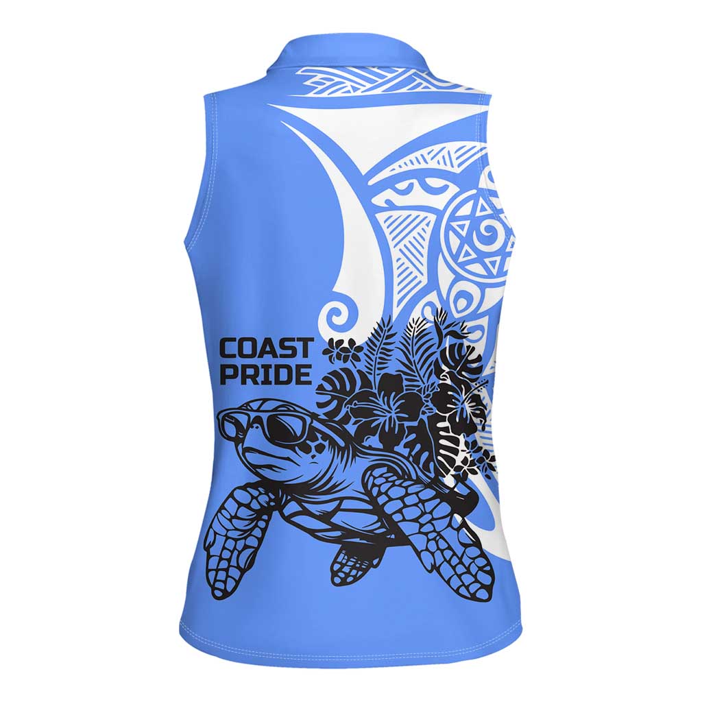 North Caribbean Coast Nicaragua Women Sleeveless Polo Shirt with Tribal Turtle Design and Floral Coast Pride - Wonder Print Shop