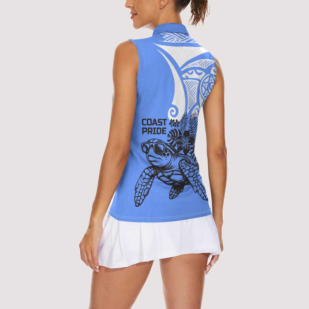 North Caribbean Coast Nicaragua Women Sleeveless Polo Shirt with Tribal Turtle Design and Floral Coast Pride - Wonder Print Shop