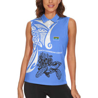 North Caribbean Coast Nicaragua Women Sleeveless Polo Shirt with Tribal Turtle Design and Floral Coast Pride - Wonder Print Shop