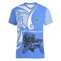 North Caribbean Coast Nicaragua Women V-Neck T-Shirt with Tribal Turtle Design and Floral Coast Pride - Wonder Print Shop