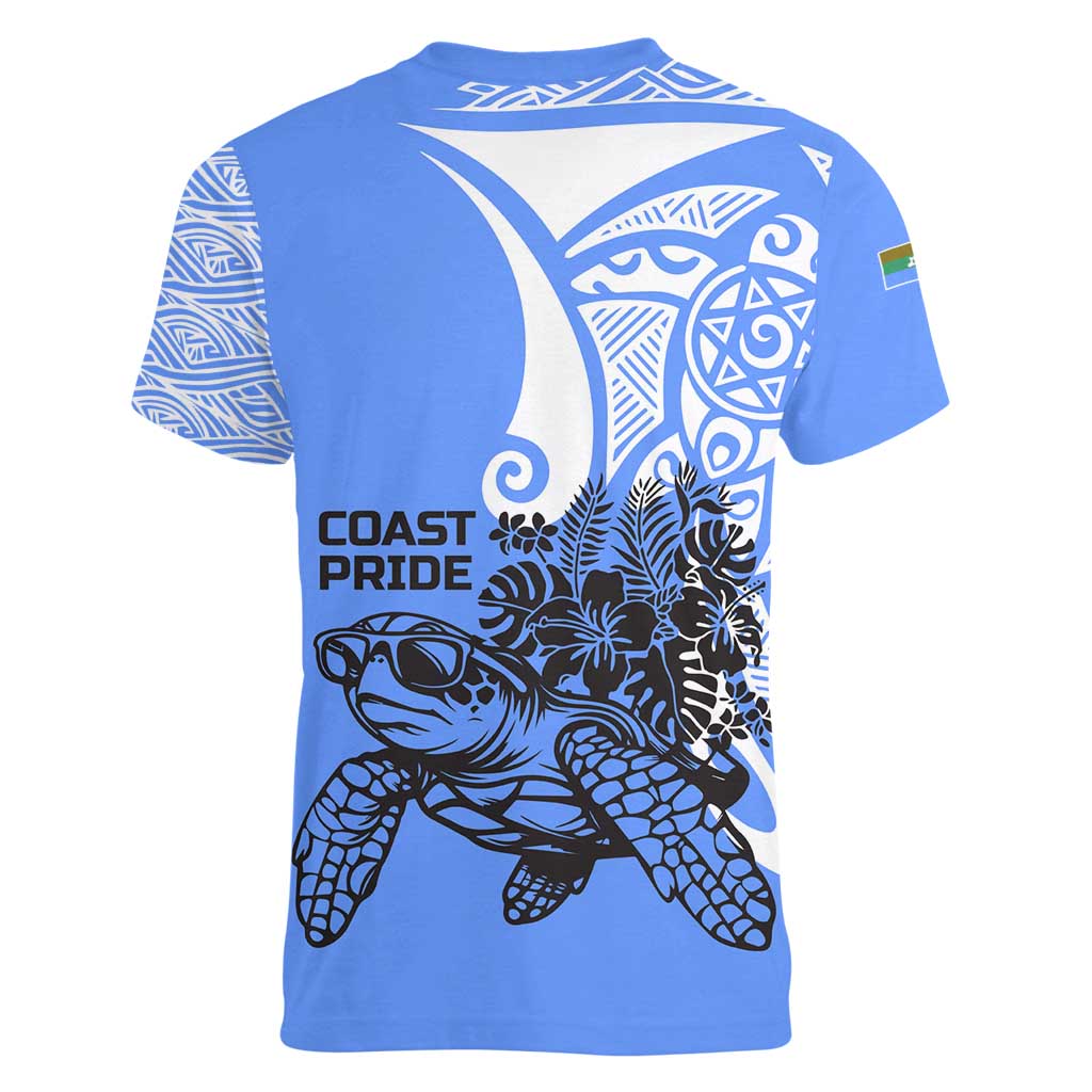 North Caribbean Coast Nicaragua Women V-Neck T-Shirt with Tribal Turtle Design and Floral Coast Pride - Wonder Print Shop