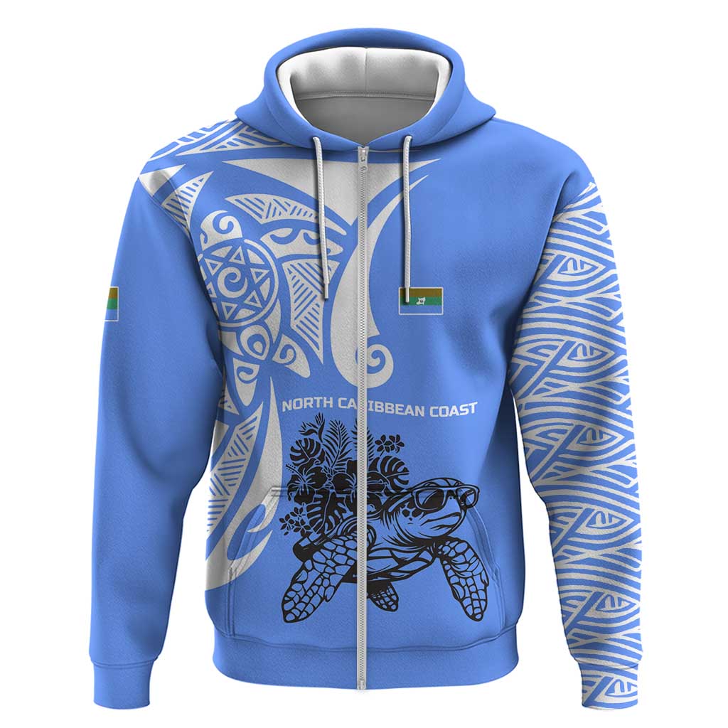 North Caribbean Coast Nicaragua Zip Hoodie with Tribal Turtle Design and Floral Coast Pride - Wonder Print Shop