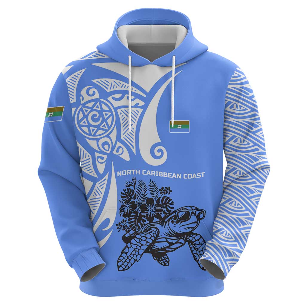 North Caribbean Coast Nicaragua Zip Hoodie with Tribal Turtle Design and Floral Coast Pride - Wonder Print Shop