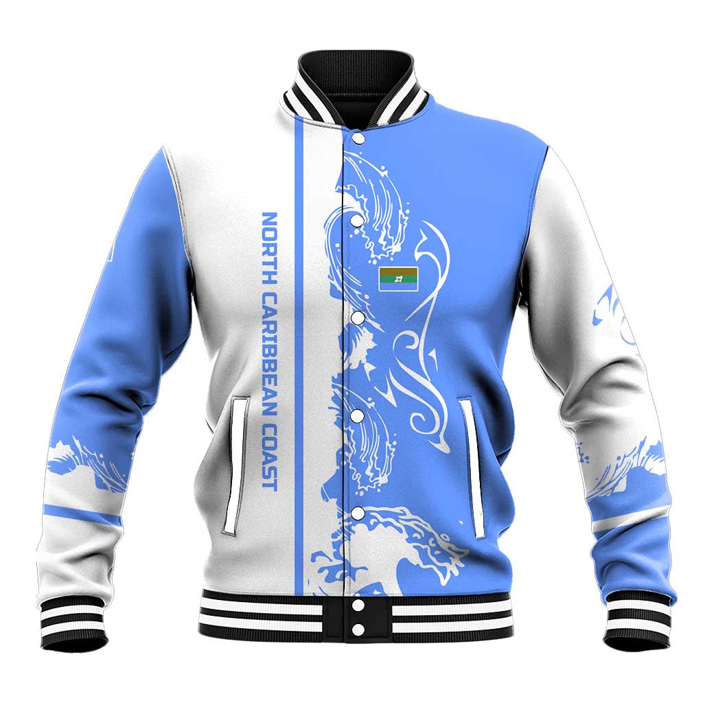 Nicaragua North Caribbean Coast Baseball Jacket with Ocean Wave Pattern and Dance with the Waves - Wonder Print Shop