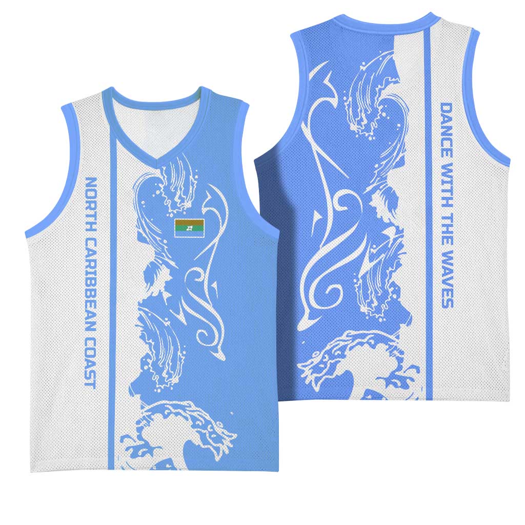 Nicaragua North Caribbean Coast Basketball Jersey with Ocean Wave Pattern and Dance with the Waves - Wonder Print Shop