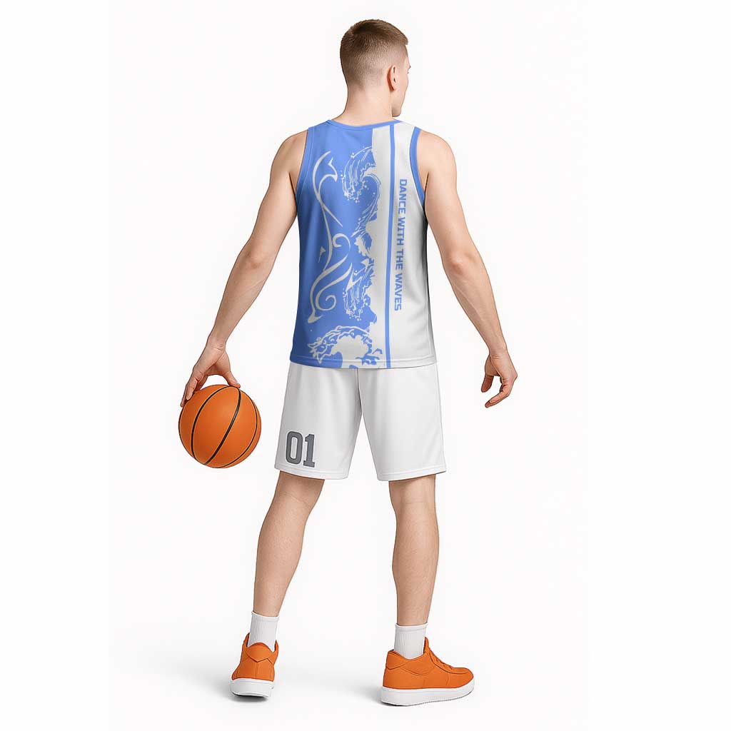 Nicaragua North Caribbean Coast Basketball Jersey with Ocean Wave Pattern and Dance with the Waves - Wonder Print Shop