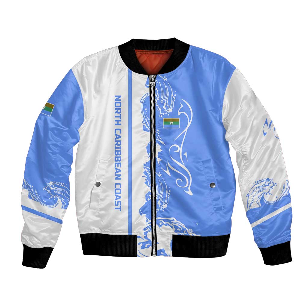 Nicaragua North Caribbean Coast Bomber Jacket with Ocean Wave Pattern and Dance with the Waves - Wonder Print Shop