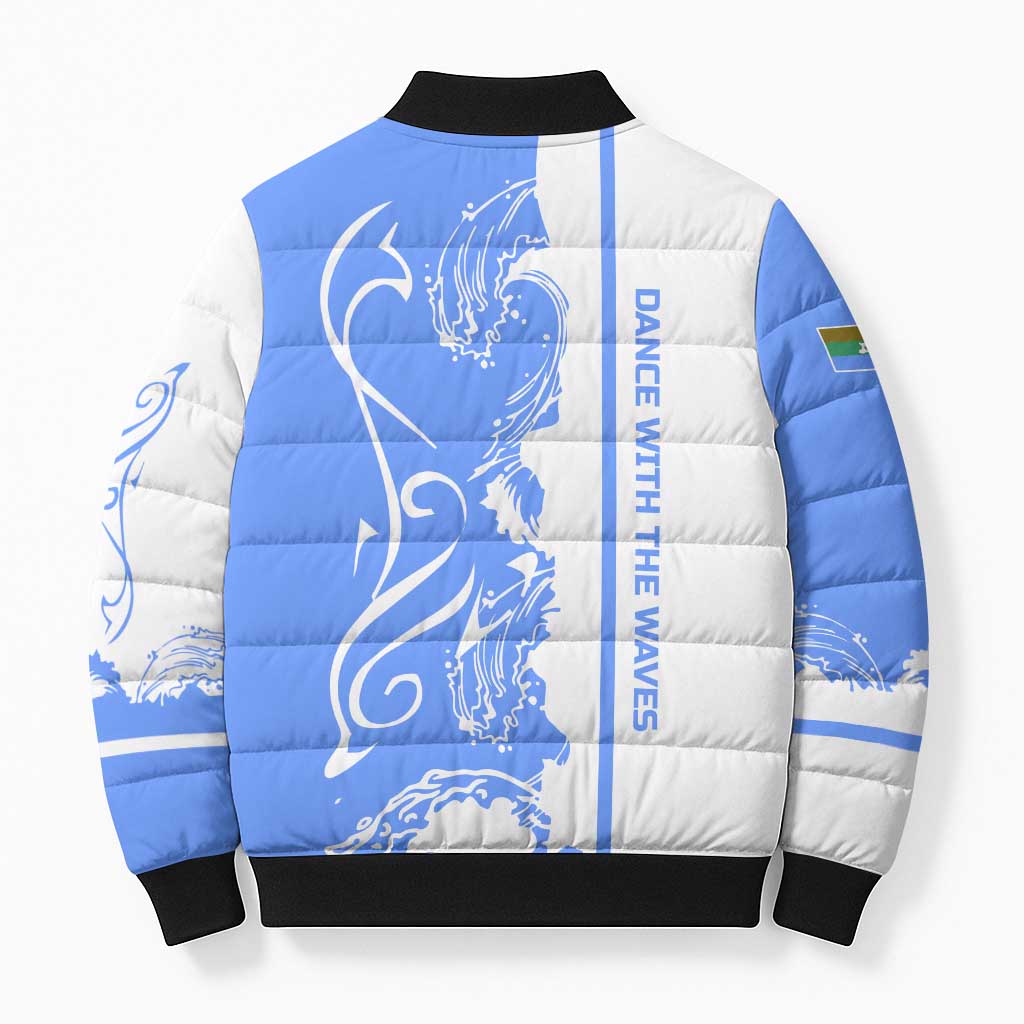 Nicaragua North Caribbean Coast Bomber Puffer Jacket with Ocean Wave Pattern and Dance with the Waves - Wonder Print Shop