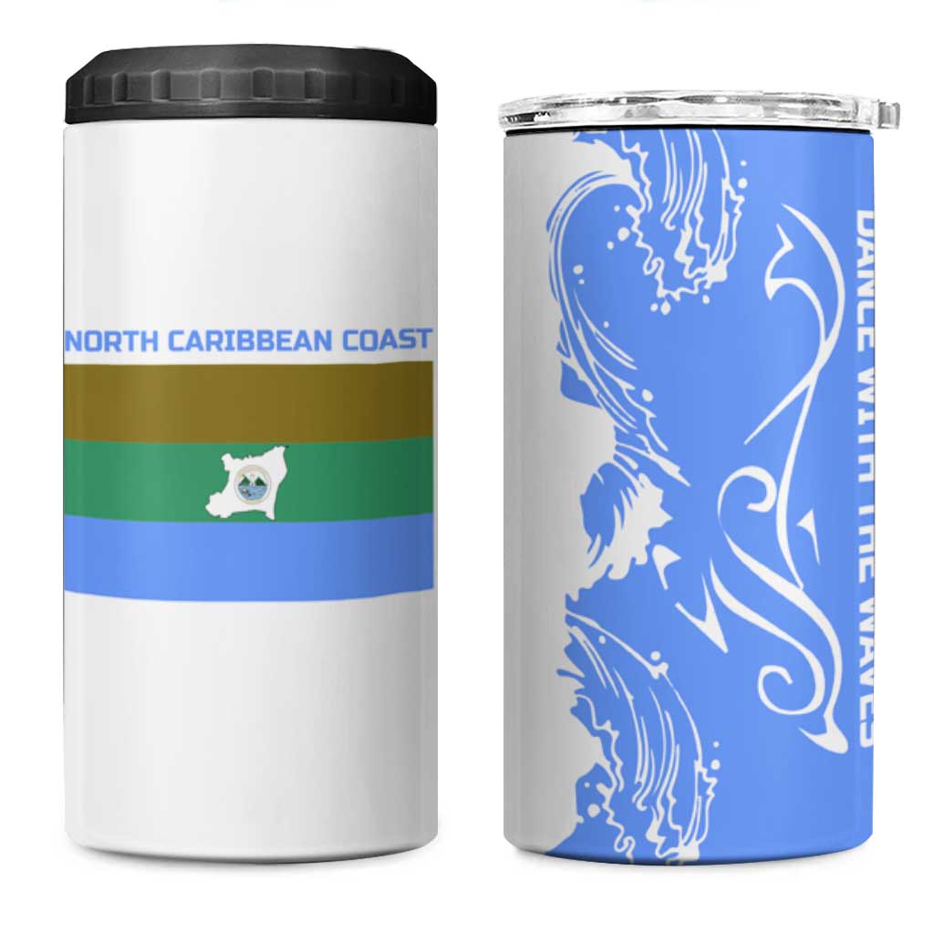 Nicaragua North Caribbean Coast 4 in 1 Can Cooler Tumbler with Ocean Wave Pattern and Dance with the Waves - Wonder Print Shop
