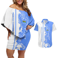 Nicaragua North Caribbean Coast Couples Matching Off Shoulder Short Dress and Hawaiian Shirt with Ocean Wave Pattern and Dance with the Waves - Wonder Print Shop