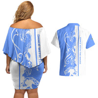 Nicaragua North Caribbean Coast Couples Matching Off Shoulder Short Dress and Hawaiian Shirt with Ocean Wave Pattern and Dance with the Waves - Wonder Print Shop