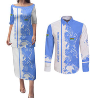 Nicaragua North Caribbean Coast Couples Matching Puletasi and Long Sleeve Button Shirt with Ocean Wave Pattern and Dance with the Waves - Wonder Print Shop