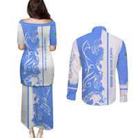 Nicaragua North Caribbean Coast Couples Matching Puletasi and Long Sleeve Button Shirt with Ocean Wave Pattern and Dance with the Waves - Wonder Print Shop