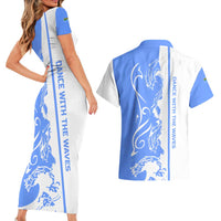 Nicaragua North Caribbean Coast Couples Matching Short Sleeve Bodycon Dress and Hawaiian Shirt with Ocean Wave Pattern and Dance with the Waves - Wonder Print Shop