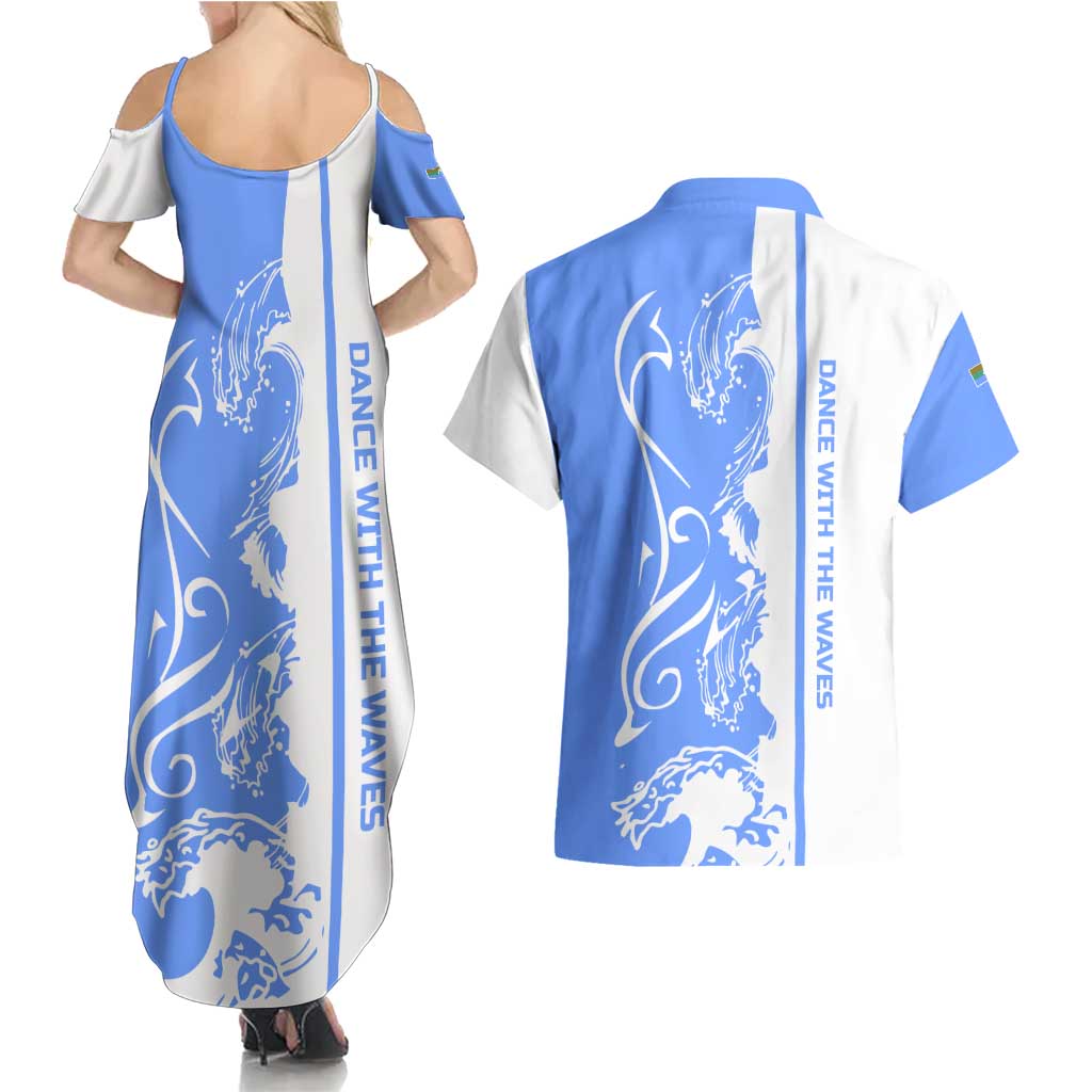 Nicaragua North Caribbean Coast Couples Matching Summer Maxi Dress and Hawaiian Shirt with Ocean Wave Pattern and Dance with the Waves - Wonder Print Shop
