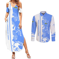 Nicaragua North Caribbean Coast Couples Matching Summer Maxi Dress and Long Sleeve Button Shirt with Ocean Wave Pattern and Dance with the Waves - Wonder Print Shop