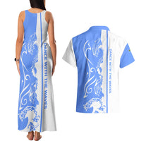 Nicaragua North Caribbean Coast Couples Matching Tank Maxi Dress and Hawaiian Shirt with Ocean Wave Pattern and Dance with the Waves - Wonder Print Shop